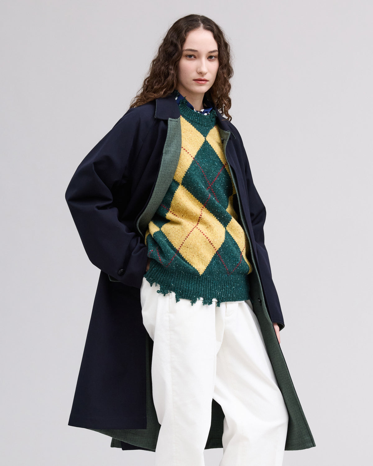 【J.PRESS MEN】RWS Wool Alpaca Nylon Nep Crew Neck Damage Knit_260806005415