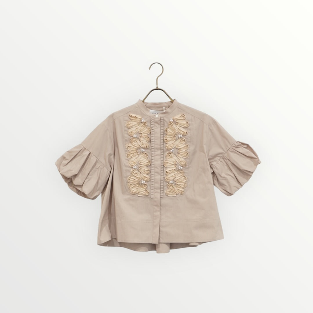 【MARILYN MOON】バルーンスリーブコードエンブロイダリーパールブラウス