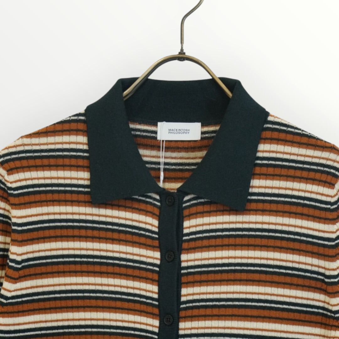 【MACKINTOSH PHILOSOPHY】エクストラファインウールボーダーポロカーディガン