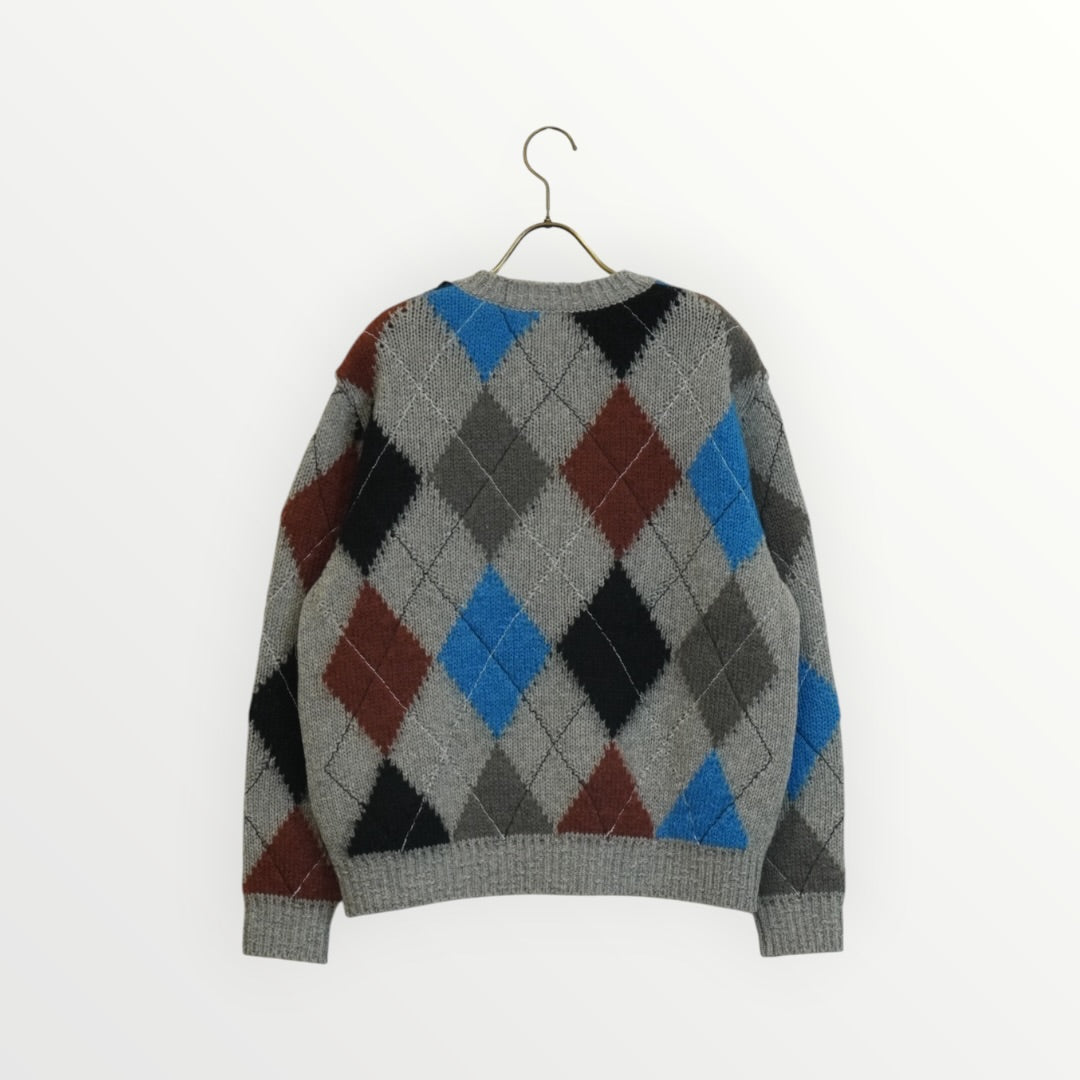 【COOHEM】STITCHED ARGYLE KNIT PULLOVER
