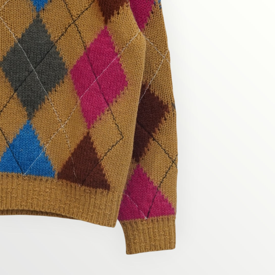 【COOHEM】STITCHED ARGYLE KNIT PULLOVER