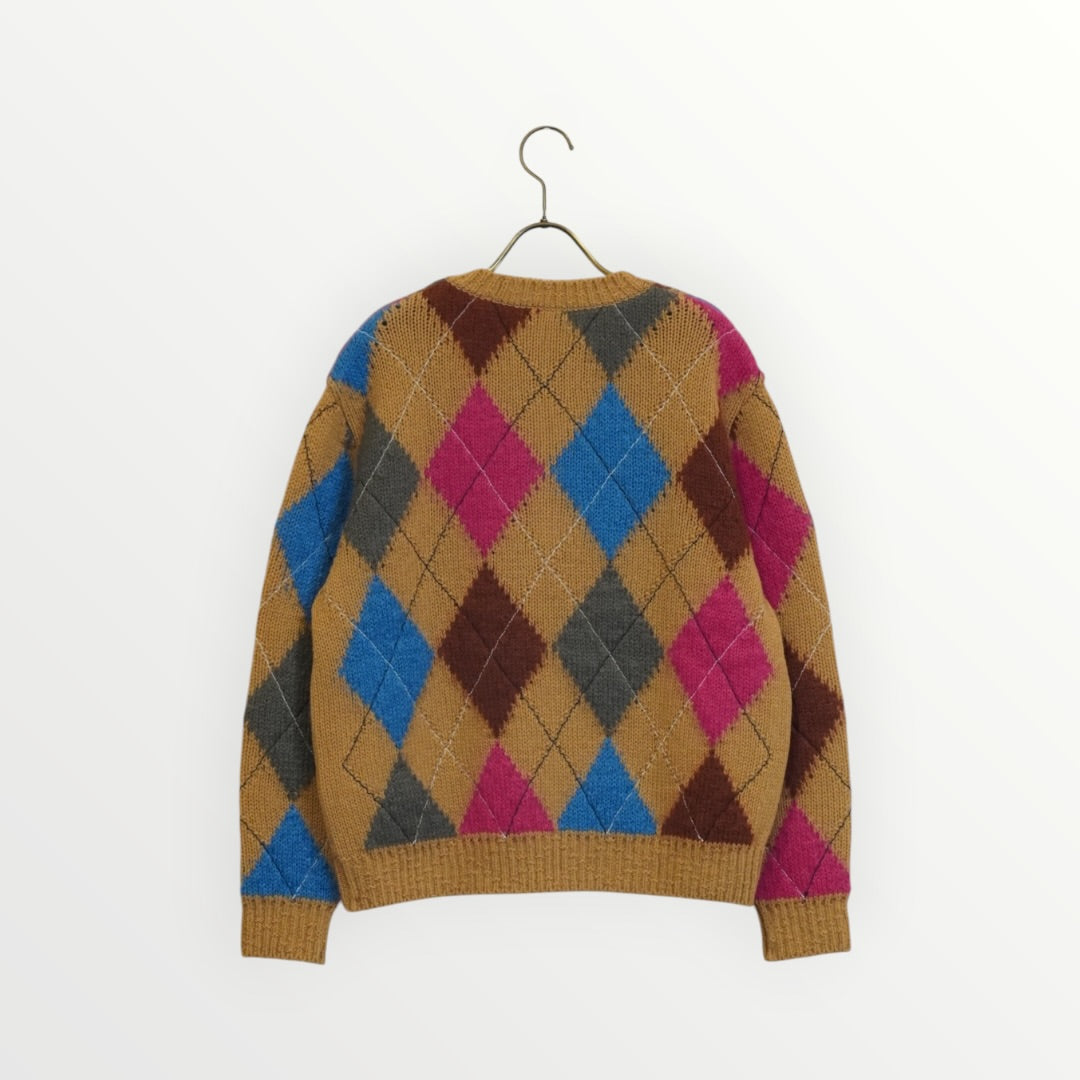 【COOHEM】STITCHED ARGYLE KNIT PULLOVER
