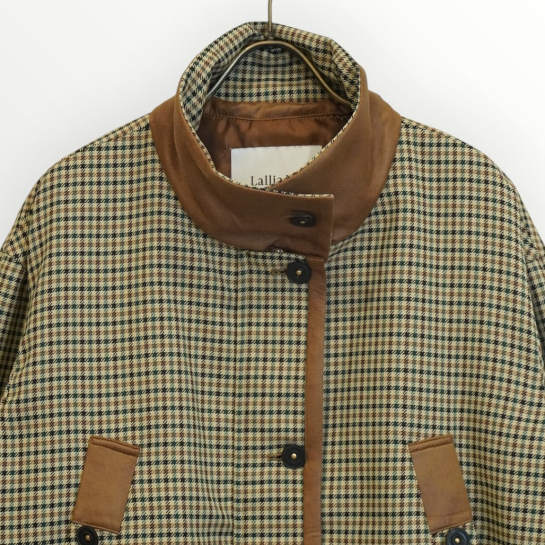 【Lallia Mù】フェイクレザードッキングチェックジャケット