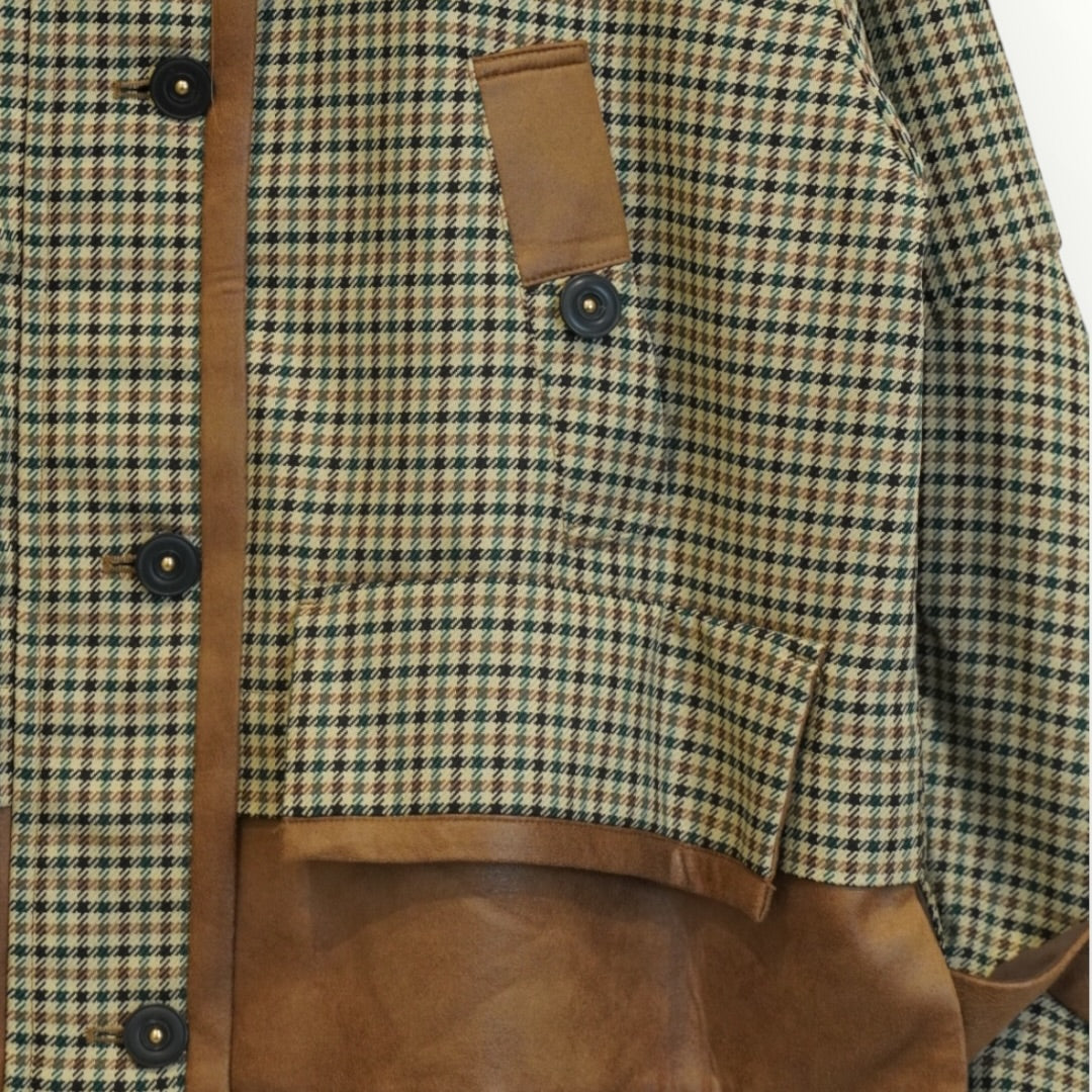 【Lallia Mù】フェイクレザードッキングチェックジャケット