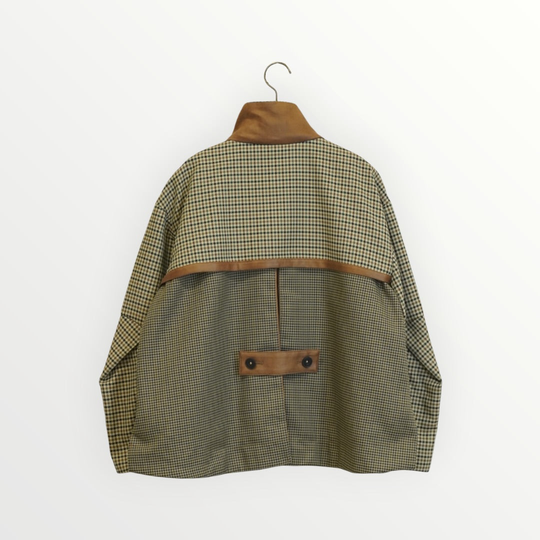 【Lallia Mù】フェイクレザードッキングチェックジャケット