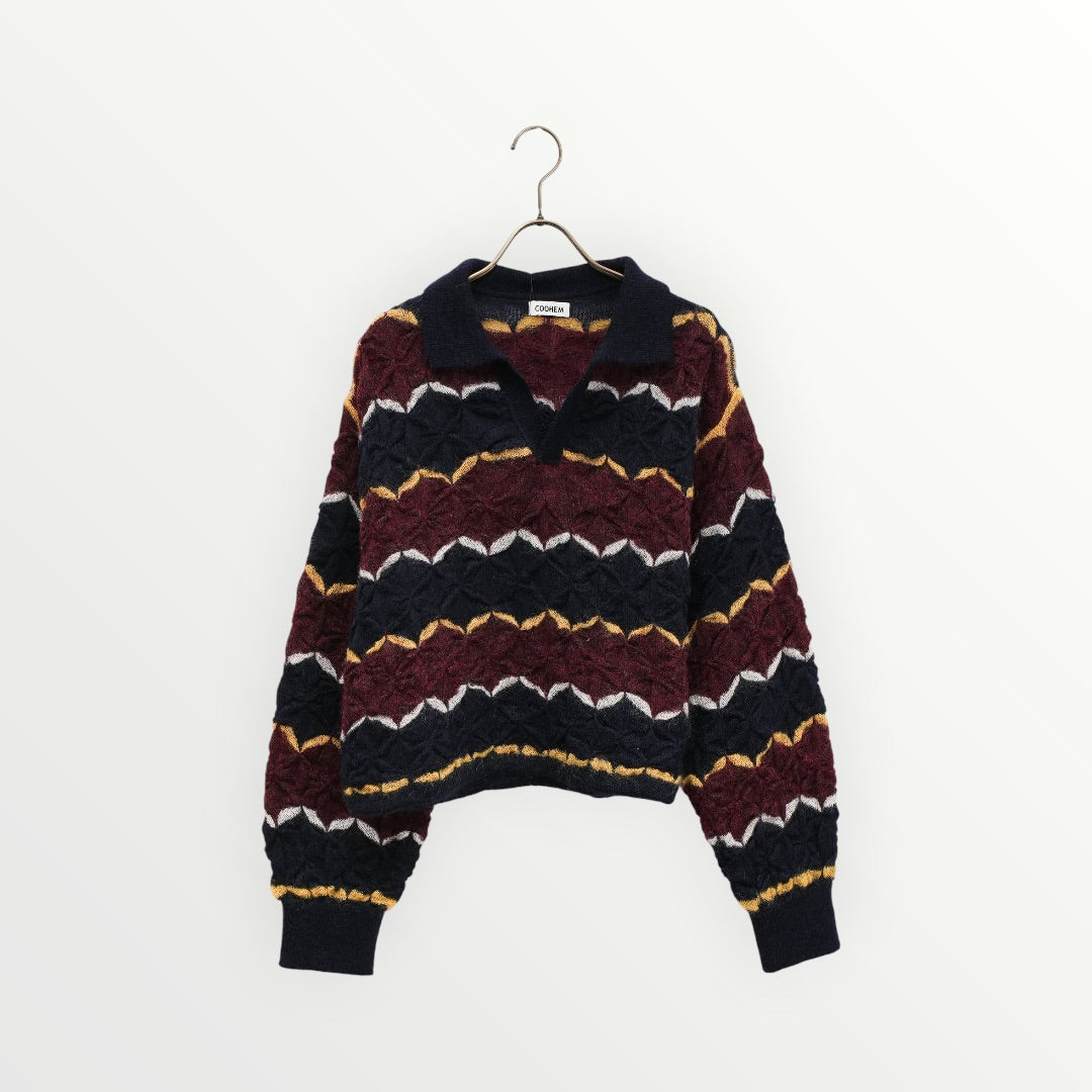 【COOHEM〈women's〉】MOHAIR WOOL TUCK BORDER KNIT PULLOVER