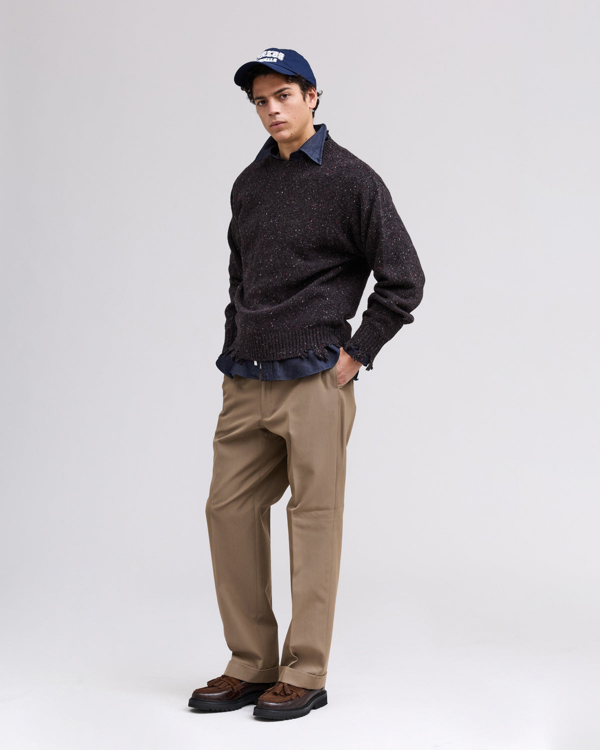 【J.PRESS MEN】RWS Wool Alpaca Nylon Nep Crew Neck Damage Knit_260806005415