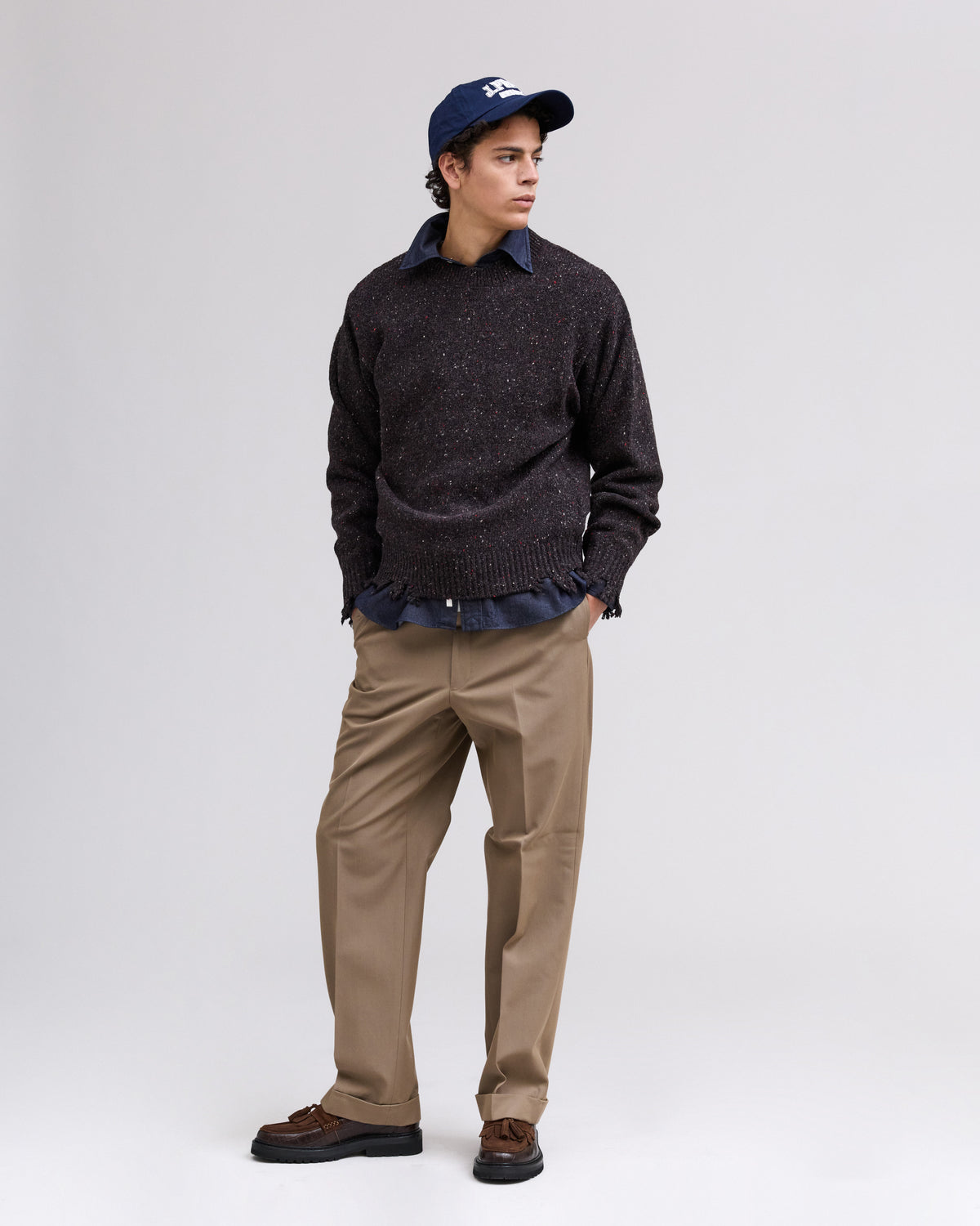 【J.PRESS MEN】RWS Wool Alpaca Nylon Nep Crew Neck Damage Knit_260806005415
