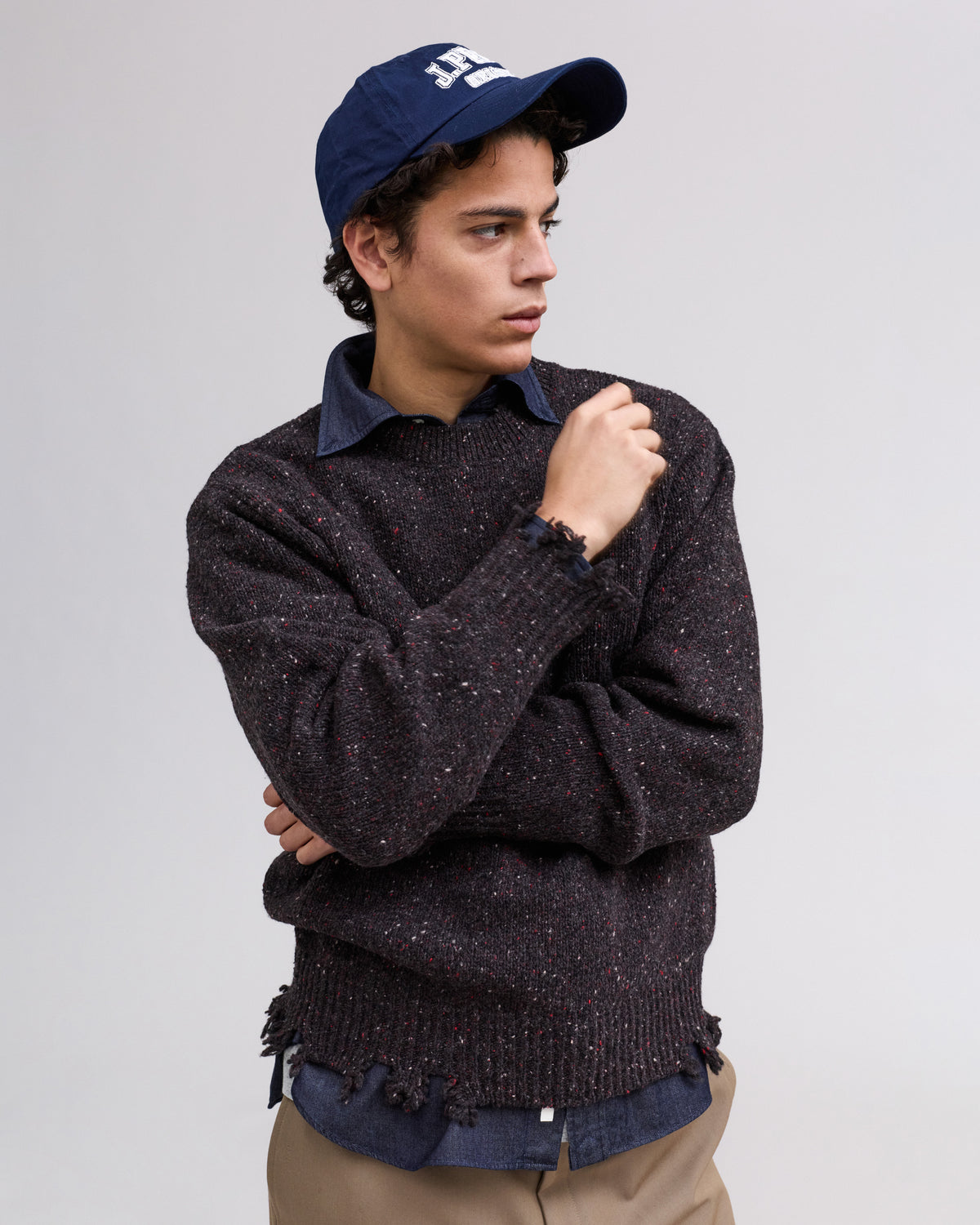 【J.PRESS MEN】RWS Wool Alpaca Nylon Nep Crew Neck Damage Knit_260806005415