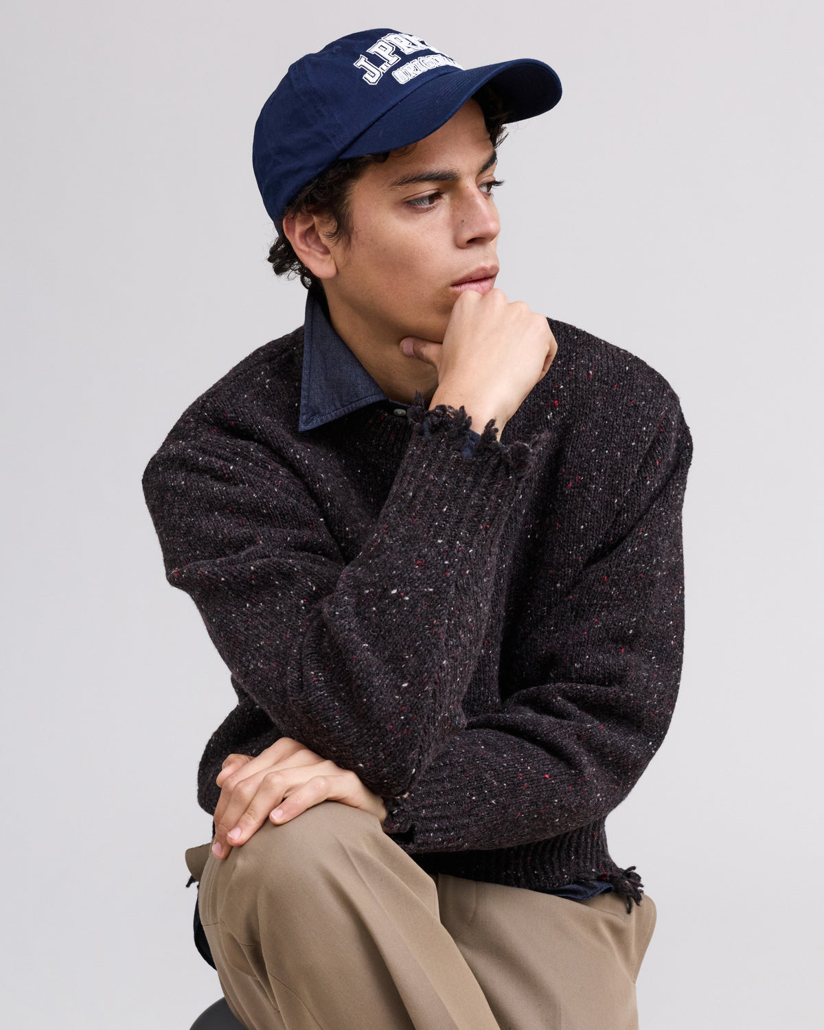 【J.PRESS MEN】RWS Wool Alpaca Nylon Nep Crew Neck Damage Knit_260806005415