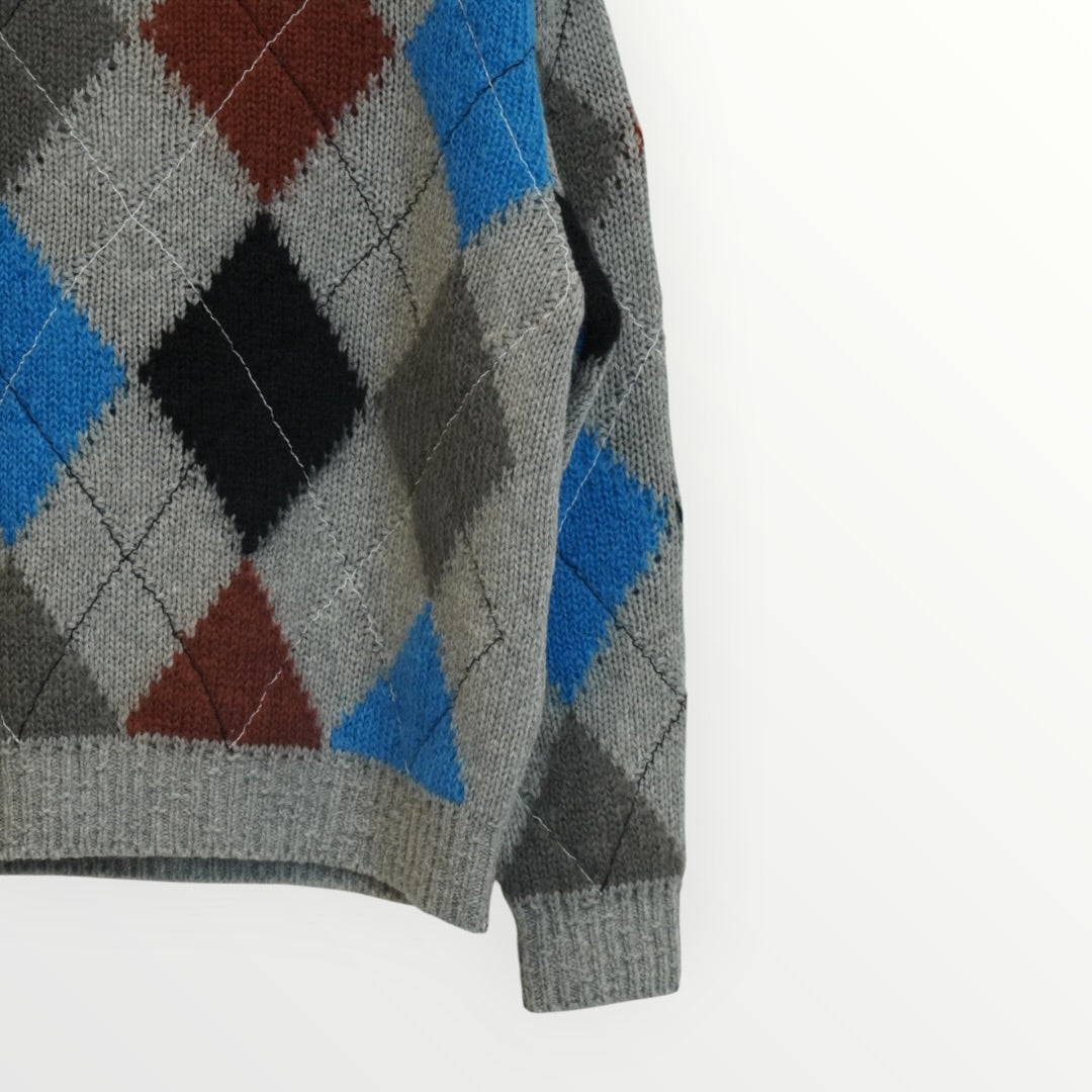 【COOHEM】STITCHED ARGYLE KNIT PULLOVER