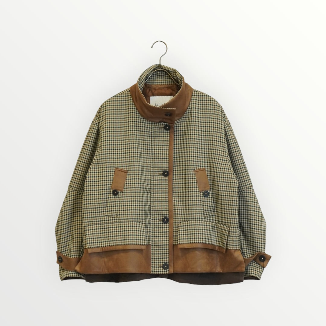 【Lallia Mù】フェイクレザードッキングチェックジャケット