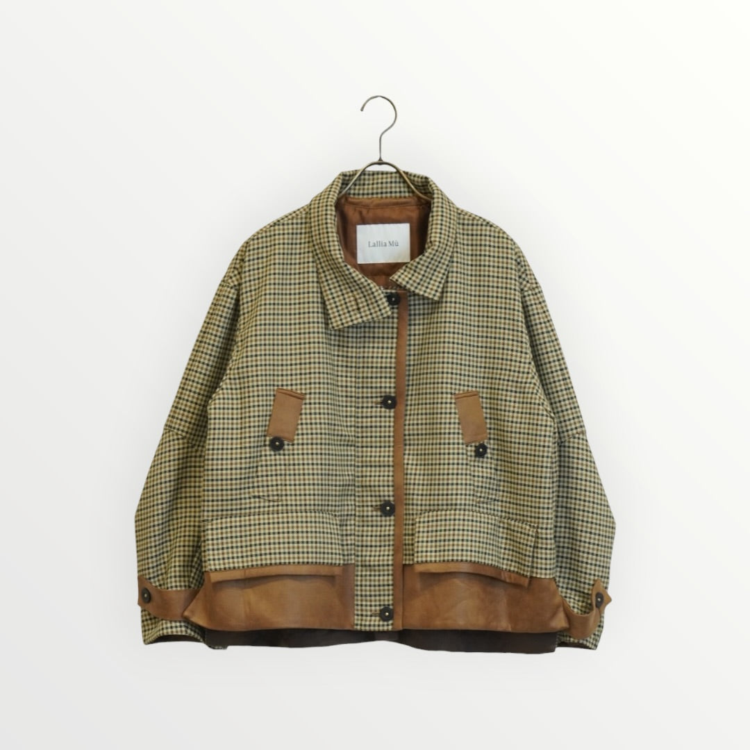 【Lallia Mù】フェイクレザードッキングチェックジャケット